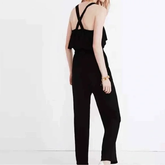 Madewell black apron ruffle cross strap jumper - Picture 2 of 6